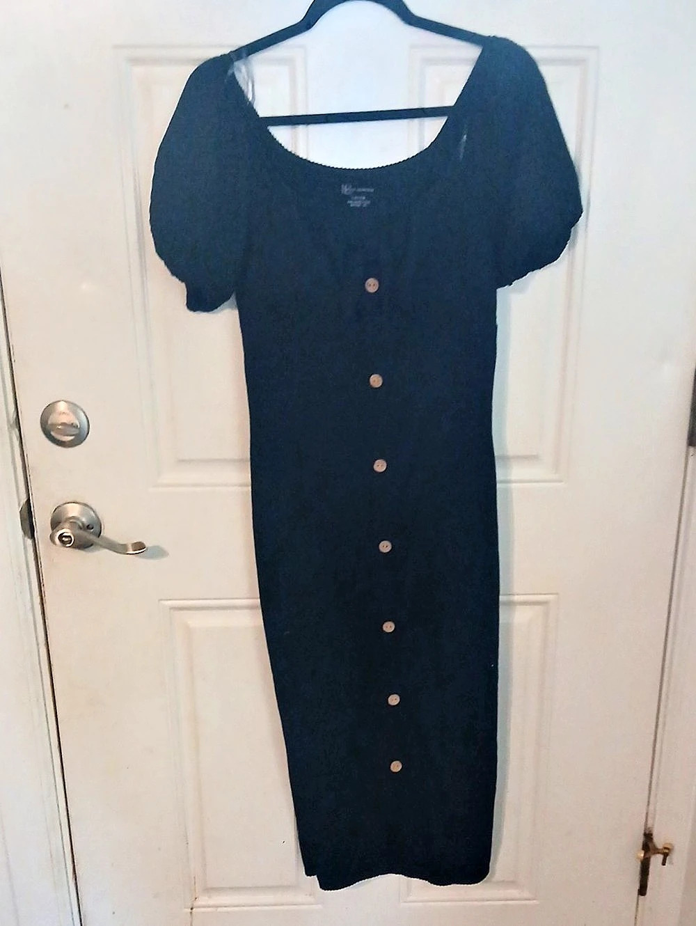 No Boundaries Women's Midi Dress with Puff Sleeves Midi Dress Black Puff Sleeves